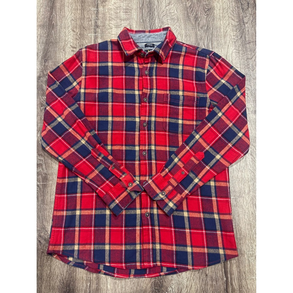 Lee Mens Regular Fit Stretch Plaid Flannel Shirt Red Navy Blue Size M 1532775